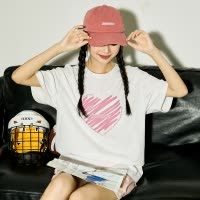[2.5折价46.4元叠加优惠券]唐狮短袖T恤女宽松夏季新款设计感小众印花体恤纯棉白色上衣