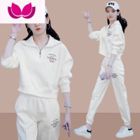 七斓休闲运动服套装女2023新款时尚减龄米白色卫衣套潮