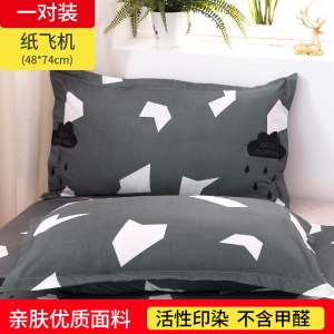 一对装纯色枕套成人枕头套单人卡通枕芯套 48x74cm春夏秋冬季