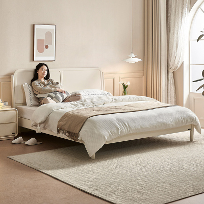 全友家居 板式床奶油风现代简约主卧室实木高脚双人大床
