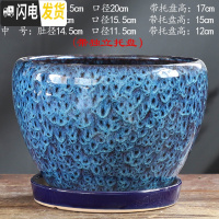 三维工匠花盆陶瓷大号特大带托盘绿萝创意家用吊兰个性多肉小花盆 S1CZ-孔雀蓝-单个 大花盆容器