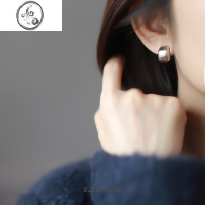 JiMi高级感拉丝银色豆豆耳夹无耳洞女蚊香盘无痛耳饰通勤简约耳钉气质