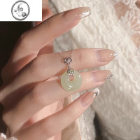 JiMi平安扣项链女款轻奢小众和田玉吊坠2023新款设计感锁骨链银饰