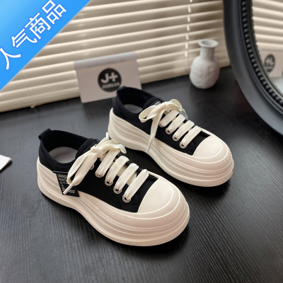 SUNTEK网纱厚底小白鞋女2023夏季新款网面透气帆布鞋松糕配裙子老爹鞋潮