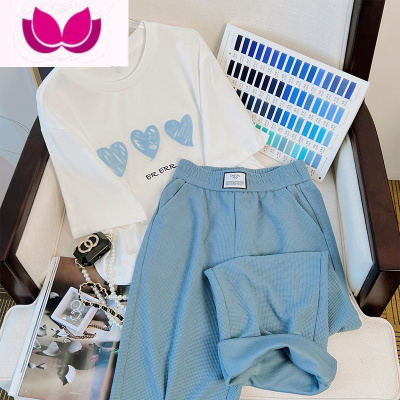 七斓休闲时尚套装女2023年新款夏季设计感小众运动阔腿裤套洋气潮