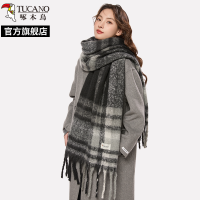 啄木鸟2025春新款围巾女加厚保暖情侣学生百搭黑白格子披肩围脖男