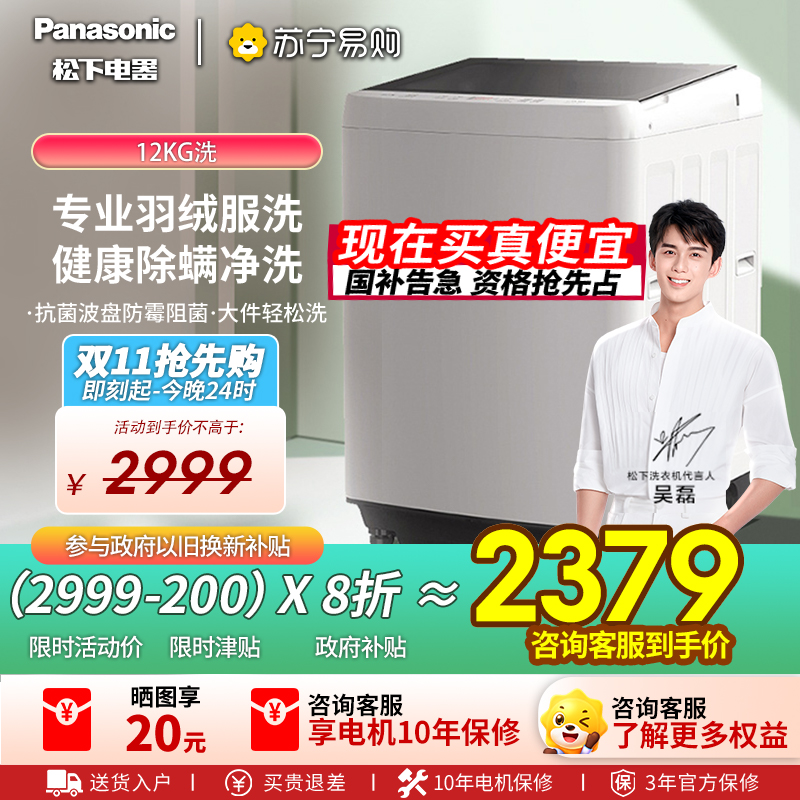 松下12公斤洗衣机家用全自动大容量抗菌除螨Q1L1波轮