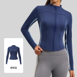线感瑜伽服女春秋运动上衣修身显瘦立领长袖跑步健身外套