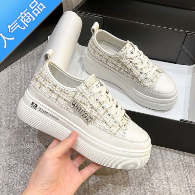 SUNTEK小白鞋女鞋2023春季新款内增高厚底松糕鞋时尚百搭小香风休闲单鞋