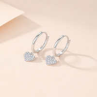 S999足银钻石微镶爱心耳吊耳圈女ins风精致耳环轻奢时尚网红耳饰送女朋友老婆情人节七夕生日礼物