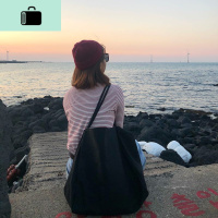 斜挎包包女2020新款ins单肩百搭文艺简约布包帆布斜跨大容量包包NEW LAKE 黑色袋口有拉链女斜挎包