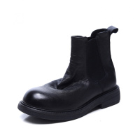 水洗马皮马丁靴女冬季新款复古褶皱短靴女切尔西靴里外全皮