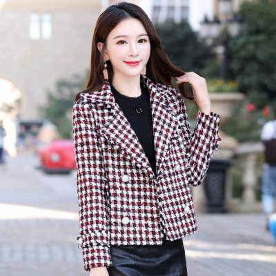 七斓呢子短款外套女2020秋冬季新款韩版修身格子毛呢小个子粗花呢大衣毛呢外套