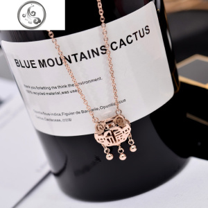 韩版时尚钛钢镀玫瑰金长命锁项链女锁骨链短款简约百搭衣服配饰品 JiMi 玫瑰金色锁