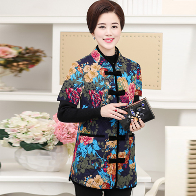 中老年背心外套女外穿奶奶装短袖坎肩妈妈秋冬中长款唐装棉衣马甲