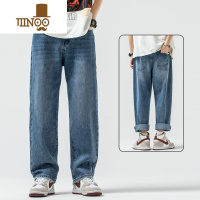 YANXU牛仔裤男秋季宽松直筒水洗复古男生长裤2023新款阔腿男士裤子
