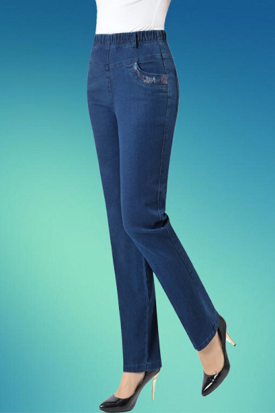 迪鲁奥(DILUAO)新款女装妈妈牛仔裤外穿中老年女裤松紧弹力高腰直筒中年春秋装百搭长裤子新款女装