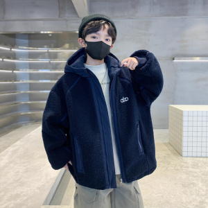 男童羊羔绒外套秋冬款新款男孩冬装儿童装冬季夹棉加厚毛毛衣