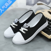 SUNTEK网红小白鞋女2023秋款浅口白鞋秋季透气帆布鞋孕妇百搭鞋子女潮鞋