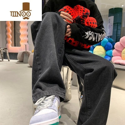 YANXU牛仔裤男直筒宽松复古港风拖地阔腿裤百搭痞帅休闲长裤子