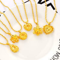 时尚镀金心形项链女款金色百搭仿真沙金项链甜美花朵吊坠饰品女送女朋友老婆情人节七夕生日礼物