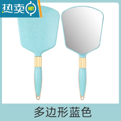 敬平欧式复古手柄化妆镜手拿手持美容院美容便携随身纹绣用品工具便携式用镜 欧式方形蓝色