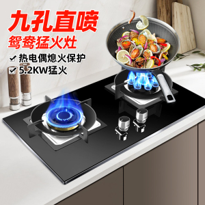 欢呼好太太燃气灶 天然气灶煤气灶台式嵌入式家用 5.2kw钢化玻璃台嵌两用家用鸳鸯双灶 然气灶灶具 天然气A199-2