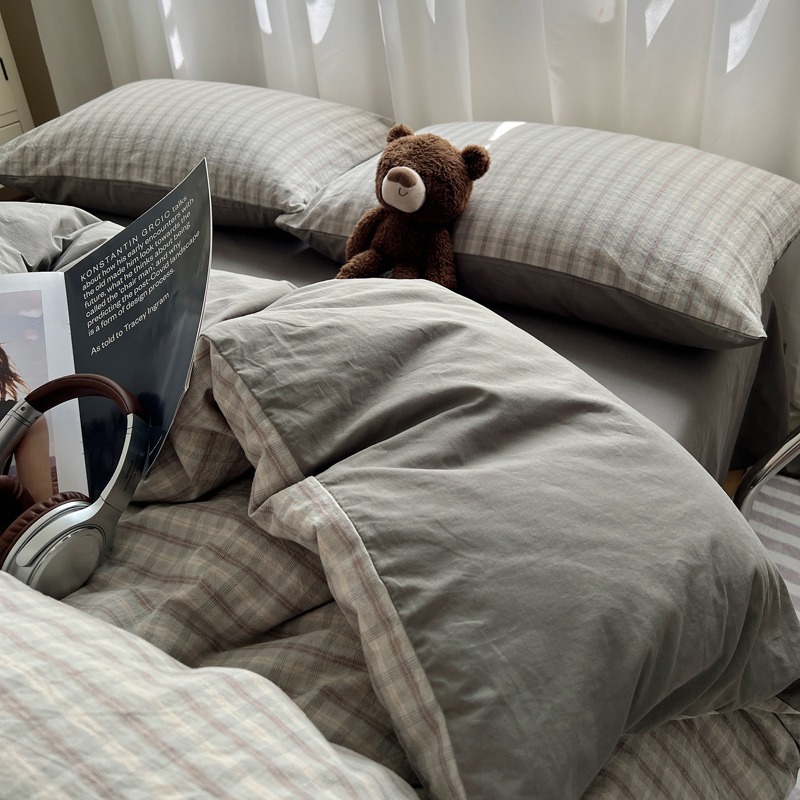 水洗棉床上四件套被单ins风耐脏被套学生宿舍男士三件套床上用品