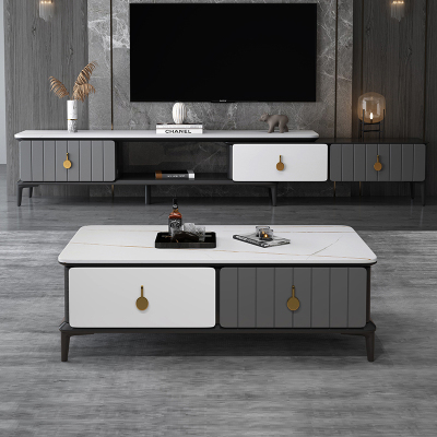 宏企(HONGQI) 岩板电视柜 现代简约茶几电视柜组合 小户型北欧客厅可伸缩地柜