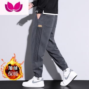 七斓男士休闲裤春2022新款束脚青少年运动工装加绒裤子男裤