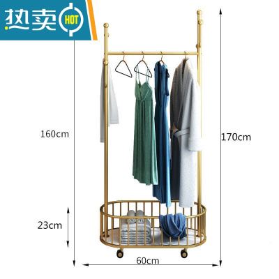 敬平意式轻奢挂衣架落地卧室简约实用房间移动式加厚置物晾衣杆 60网格仙人掌衣帽架金晾晒架