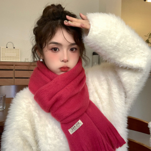 啄木鸟围巾女冬季韩版百搭纯色围脖女学生可爱加厚保暖高级感秋冬