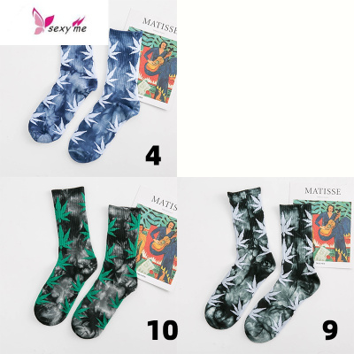 扎染枫叶袜子男女麻叶潮ins中筒棉长袜街头嘻哈个性春夏季运动FISHBASKET丝袜