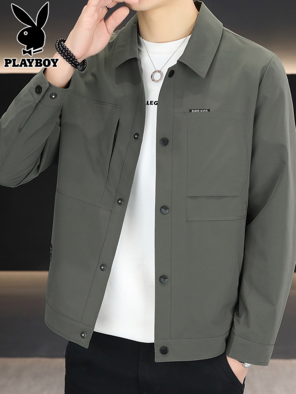 花花公子翻领夹克男士秋季2025新款高级感百搭上衣宽松休闲外套男