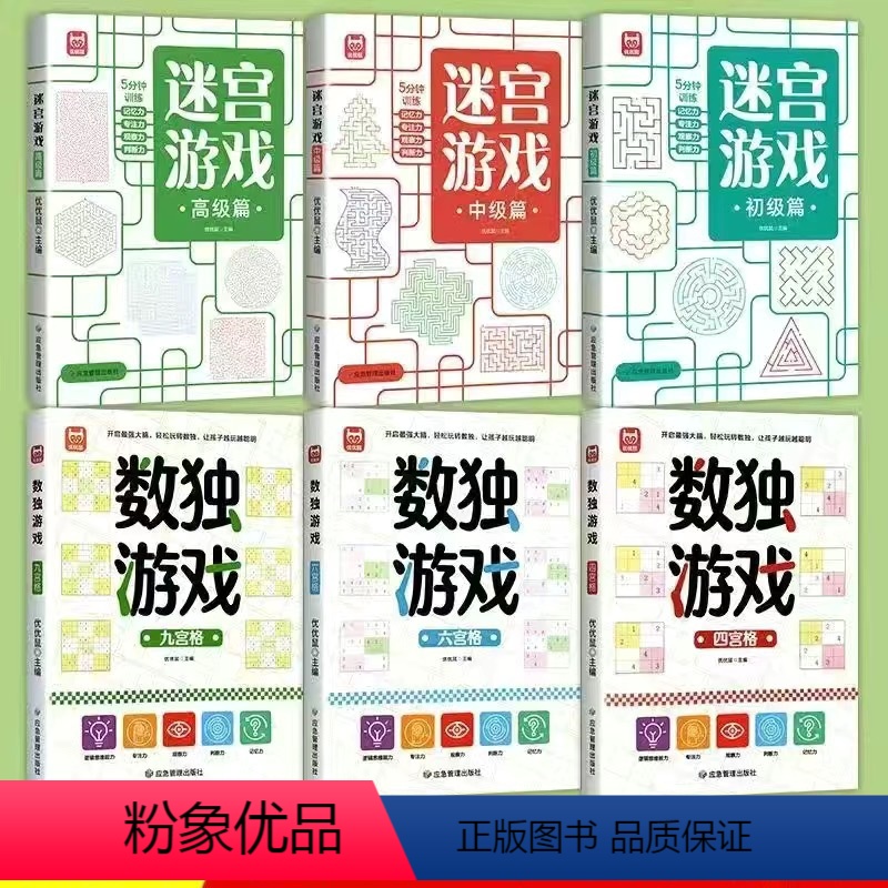 [全6册]迷宫游戏初中高级+数独游戏四六九宫格 [正版]迷宫游戏全三册专注力训练初级篇中级篇高级篇益智思维训练玩具宝宝幼