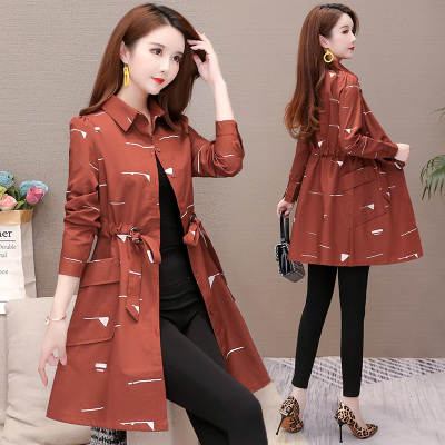 芷臻zhizhen小个子妈妈印花风衣女士中长款春秋装2021年新款韩版流行轻薄外套