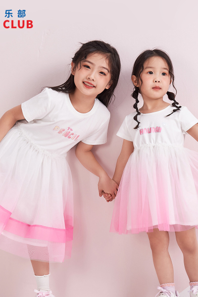 [1件3折]铅笔俱乐部2025夏装新品女童连衣裙儿童针织拼接网纱裙中大童裙子