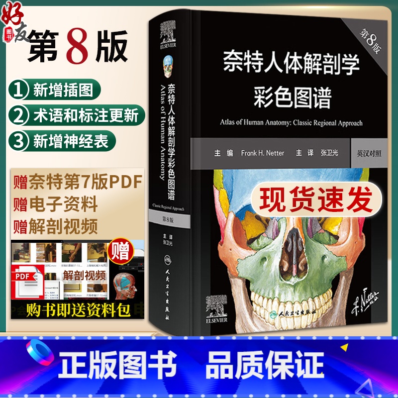 [正版]新版 奈特人体解剖学彩色图谱第八版8版 奈特第七版升级版电子版 中英双语 基础临床医学奈特解刨学图谱 奈特图谱