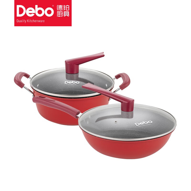 德铂(Debo)奥菲娅炒锅二件套 DEP-652 红色