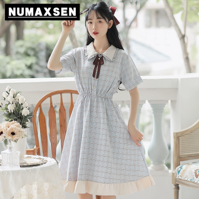纽曼森（Numaxsen）连衣裙女学院风学生格子夏季2021新款收腰小清新娃娃领裙子小个子