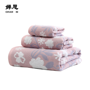 婵思 全棉印花花园毛浴巾四件套