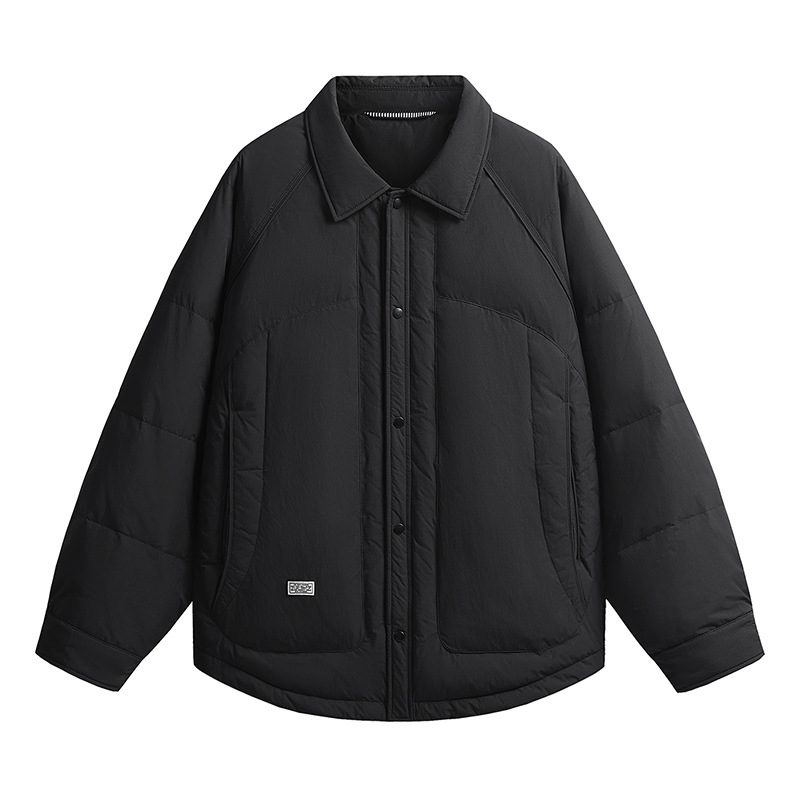 日系复古羽绒服男冬季新款休闲百搭保暖白鸭绒翻领青年面包服外套