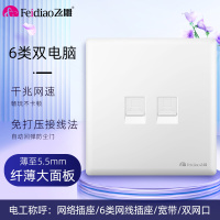 飞雕(FEIDIAO)超薄大板 开关插座格韵系列86型带开关插座面板墙壁电源插座 格韵优雅白二位电脑插