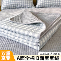 一面全棉一面绒床盖牛奶绒加厚夹棉床单三件套双面可用纯棉绒炕盖