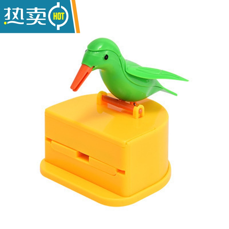 敬平按压式小鸟牙签筒网红同款自动弹出牙签盒抖音可爱卡通小鸟牙签罐 绿鸟黄底