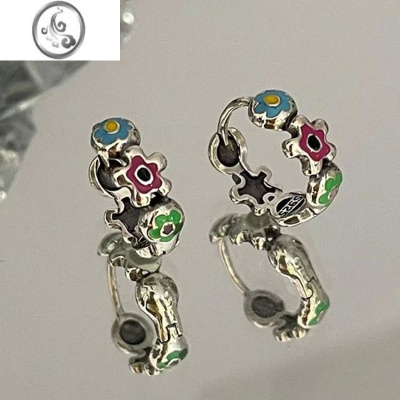 JiMi滴油法琅彩色花朵耳扣女ins风2023小众设计高级感银欲风耳环耳饰