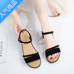 SUNTEK凉鞋女仙女风2023夏季鞋子新款韩版百搭简约学生网红平底鞋ins潮