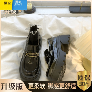 聚范黑色漆皮增高小皮鞋女2024夏季新款百搭复古英伦风小个子乐福单鞋