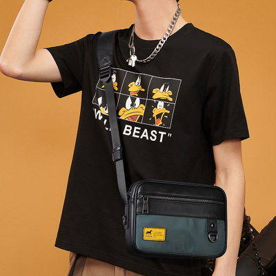 男士斜挎包休闲男包多功能胸包单肩包斜跨小背包潮牌包包NB191082-3H黑色