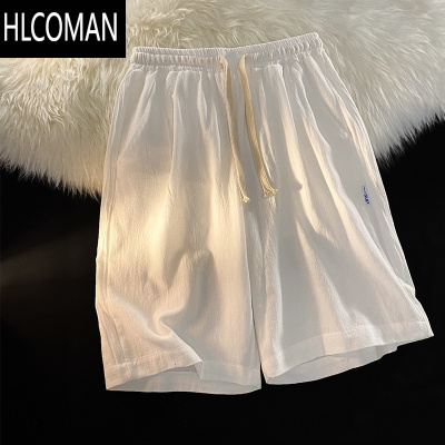 HLCOMAN棉麻短裤男士夏季薄款休闲运动宽松冰丝速干五分裤子沙滩亚麻中裤